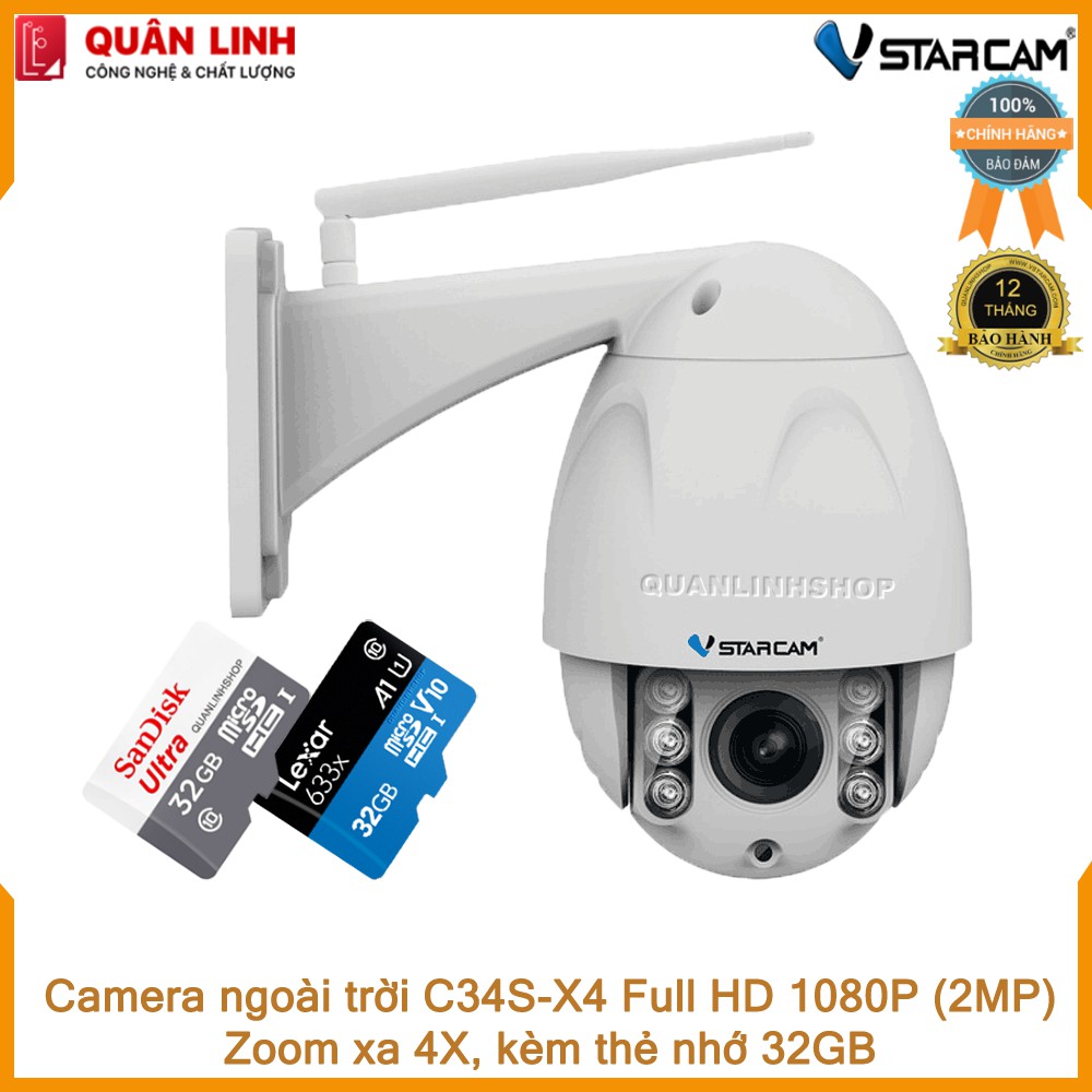 Camera ngoài trời Vstarcam C34s-X4 Zoom 4X Full HD 1080P kèm thẻ 32GB Class 10