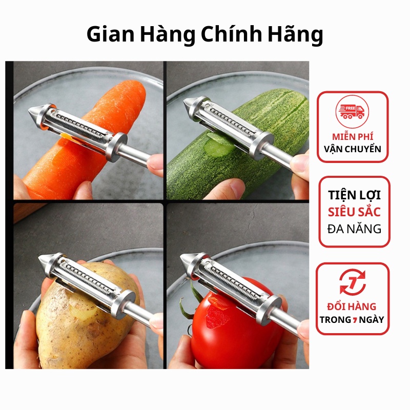 Bộ nạo rau củ quả inox đa năng 5 in 1 - Dụng cụ nạo vỏ hoa quả bào sợi khoét vỏ đa năng dễ dàng tiện lợi