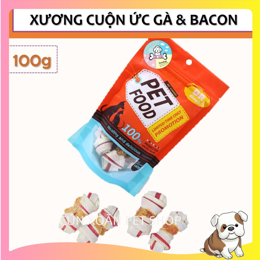 Xương cuộn ức gà và thịt xông khói dành cho chó Dr.Dingo 🧀Túi 100gr - 4 cây nhỏ🧀 xương gặm sạch răng cho chó