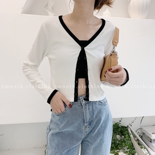 Áo cardigan mỏng kẻ viền
