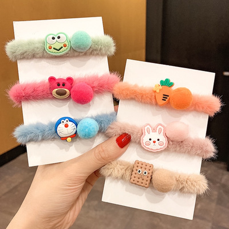 Dây cột tóc kiểu hoạt hình tùy chọn bằng lông nhung thời trang cho nữ