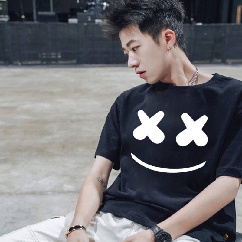 Áo thun unisex nam nữ tay lỡ form rộng Mặt Cười Hàn Quốc Siêu Đẹp Màu Đen, áo phông basic tee mùa hè