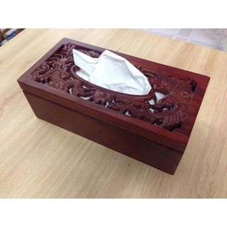 Hộp khăn giấy  gỗ hương chạm khắc