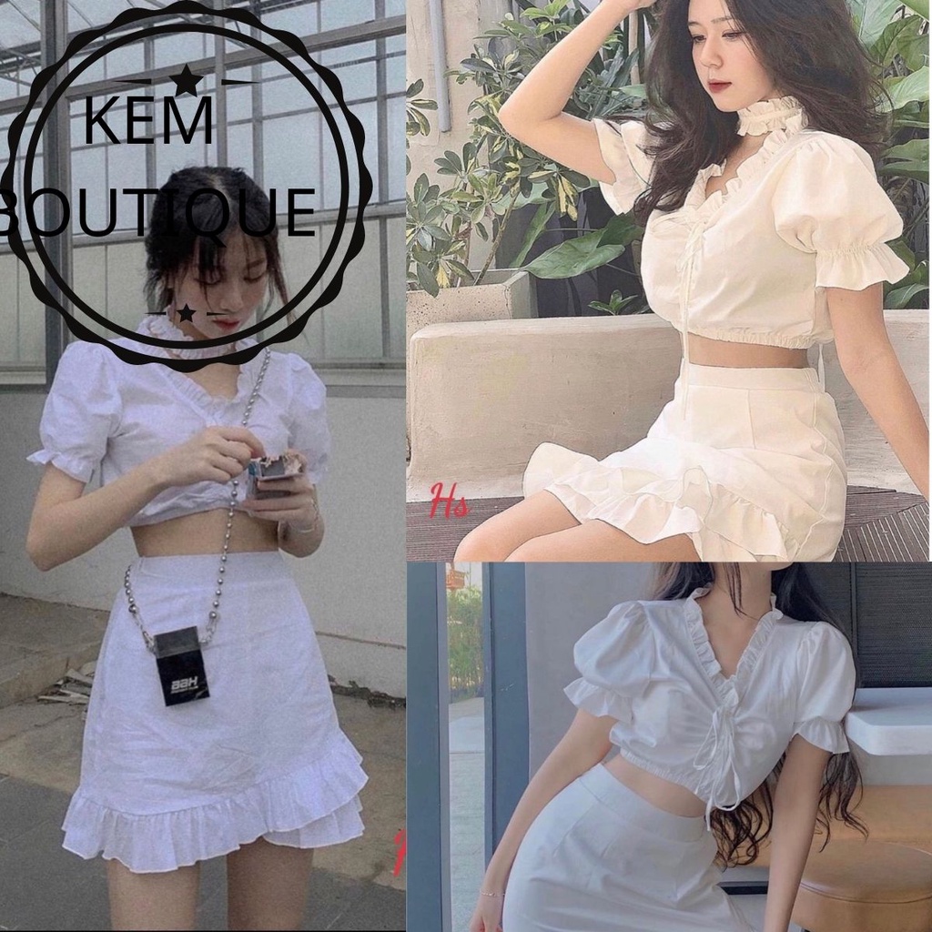 Sét Chân Váy Bèo Mix Áo Crt Rút Trắng/ Chất Đũi Mềm/ size
