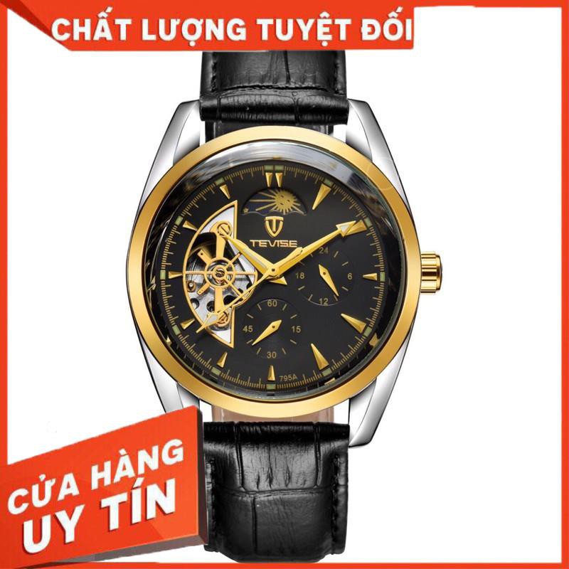 ĐỒNG HỒ NAM CƠ AUTOMATIC LỘ MÁY TEVISE 795A CHÍNH HÃNG DÂY DA CAO CẤP (TẶNG KÈM HỘP)