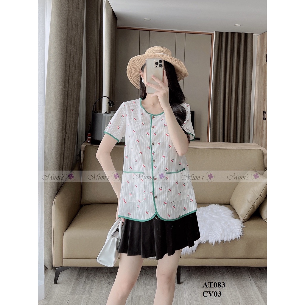 ÁO BẦU XINH MÙA HÈ MUM'S SHOP FREESHIP Áo bầu trắng chery viền xanh