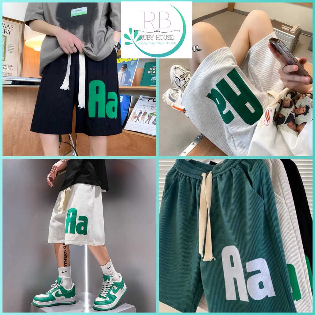 Quần short đùi chữ A, chất bo cotton dầy dặn. luồn dây bản to, unisex nam nữ 60kg trở xuống mặc đẹp