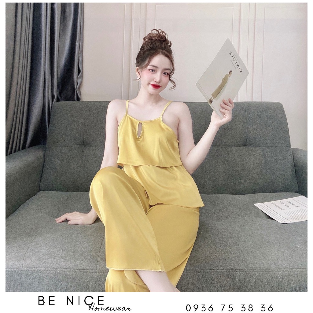 Set dây lụa mặc nhà nữ tầng trơn nhiều màu, Be Nice Homewear