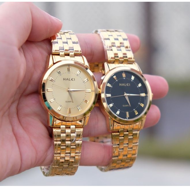 Đồng Hồ Nam Nữ HALEI H1d Dây Vàng Mặt Đen, Khung Thép Cao Cấp Lịch Lãm Sang Trọng [SIÊU GIẢM GIÁ] | BigBuy360 - bigbuy360.vn