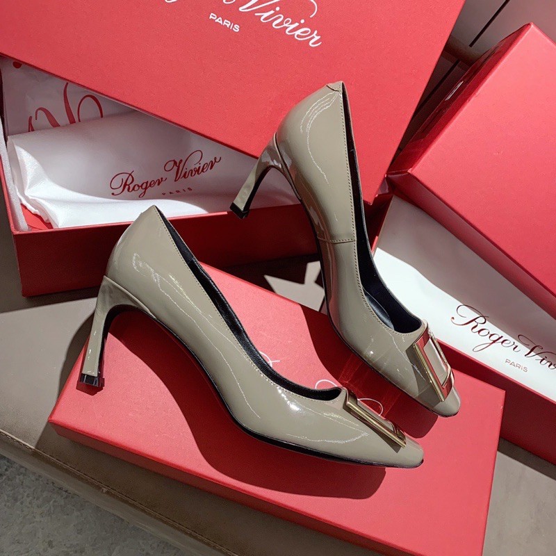 Giày cao gót mũi vuông 7.5cm Roger Vivier da thật cao cấp