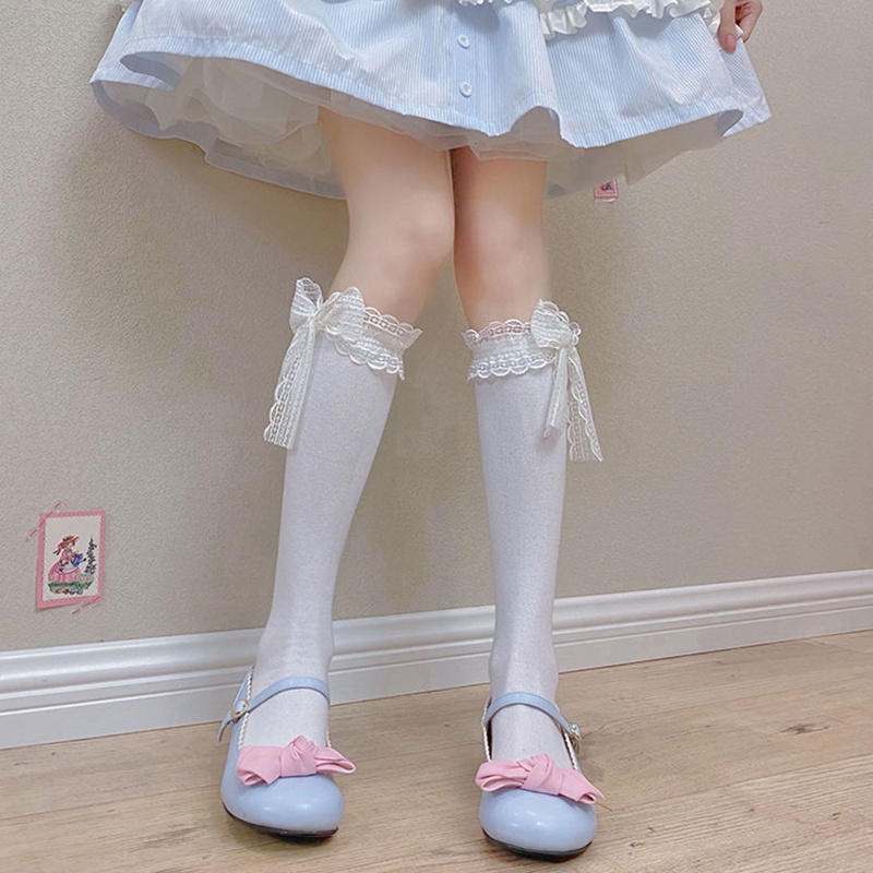 Vớ Cotton 10MK Đính Nơ Phong Cách Lolita Nhật Bản Dễ Thương Cho Nữ