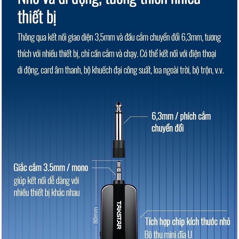 Micro Không Dây Hát Karaoke Takstar TS-K201 Độ Nhạy Cao, Chống Nhiễu, Khoảng Cách Xa, Chính Hãng Cao Cấp Bảo Hành 1 Năm
