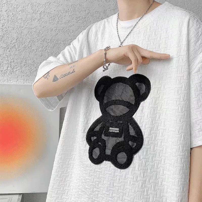 Áo Thun Tay Ngắn Dáng Rộng Vải Lụa Lạnh Mỏng In Hình Gấu Klein Màu Xanh Dương Phong Cách Đường Phố Mỹ Thời Trang Mùa Hè Cho Nam