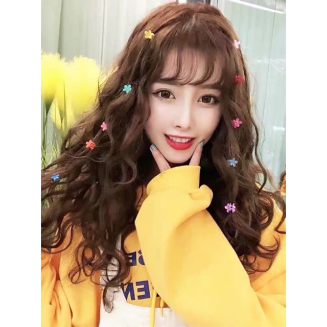 Tóc giả nữ❤️freeship 50k❤️ tóc nguyên đầu xù sóng lửng- tặng lưới chùm tóc- hinh thật