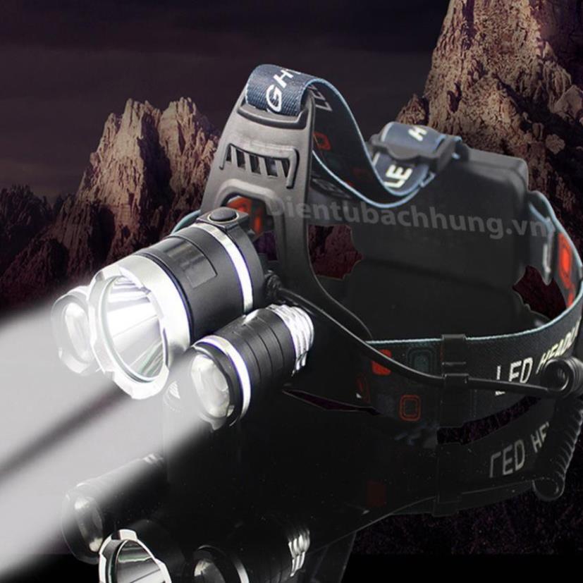 Đèn Pin Đội Đầu 3 Bóng Led - Kèm 2 Pin, Kèm Sạc