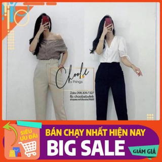 Quần bagyy đai lệch cạp cao siêu hót