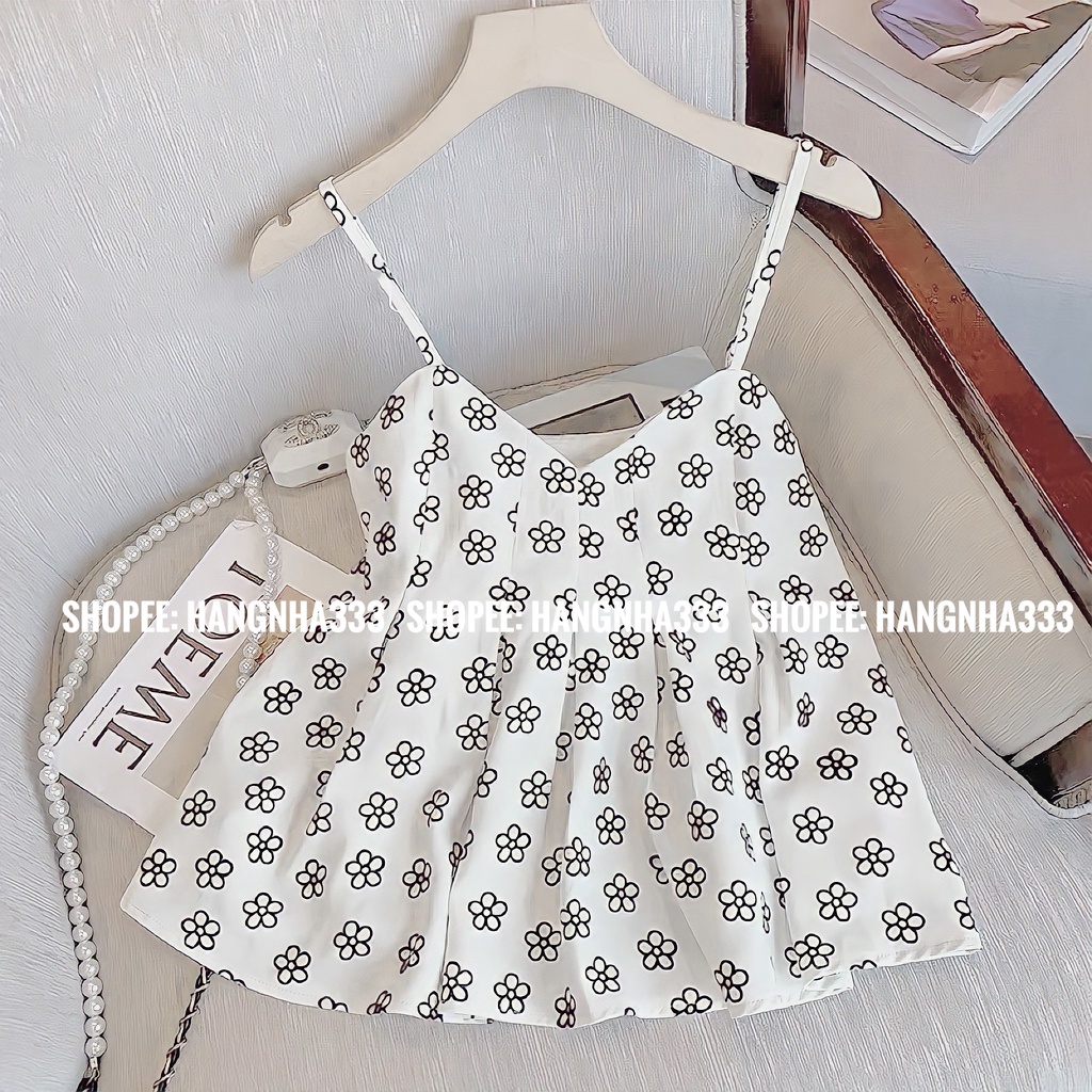 NEW || Set mặc nhà áo 2 dây form xòe kèm quần bí form ngắn cùng màu siêu xinh
