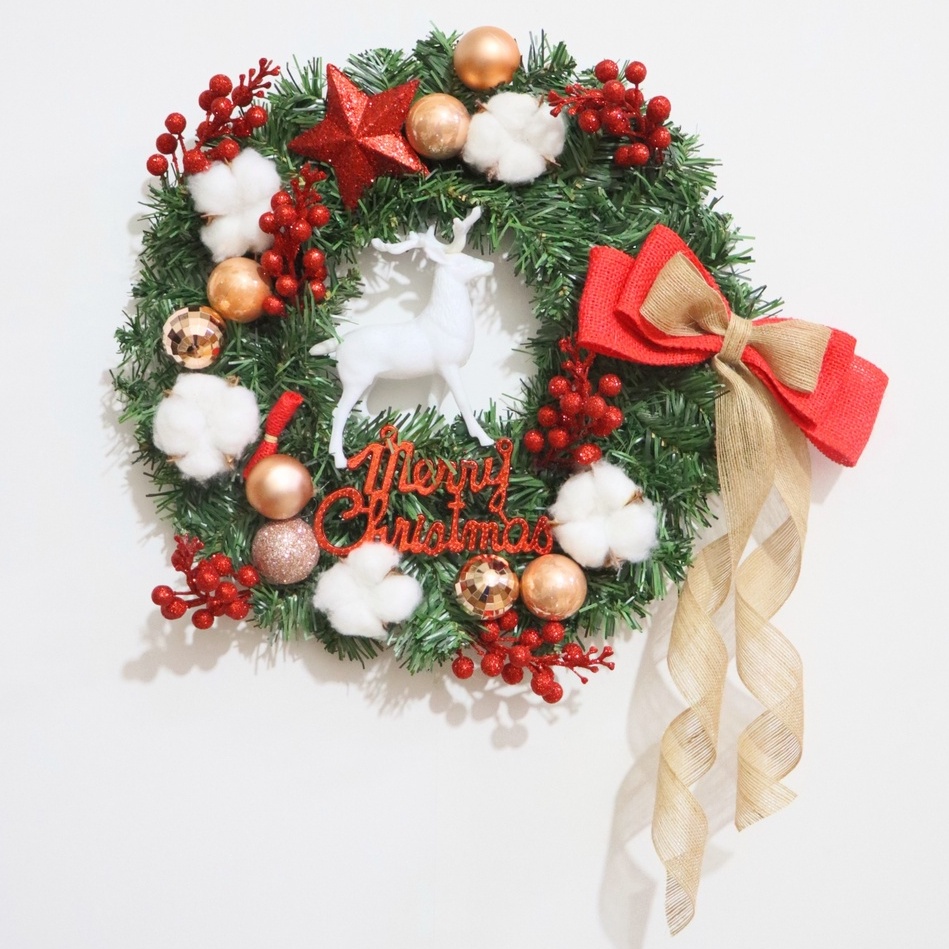 Vòng Hoa Trang Trí Noel D56 size 40cm Tặng Kèm Đèn, Vòng Nguyệt Quế Giáng Sinh