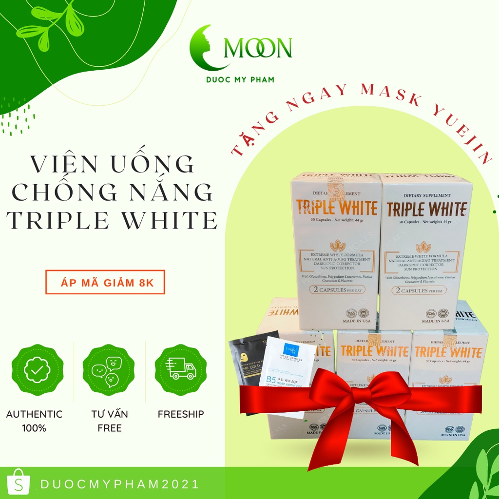 Viên uống chống nắng Triple White trắng da mờ nám giảm thâm hộp 50 viên