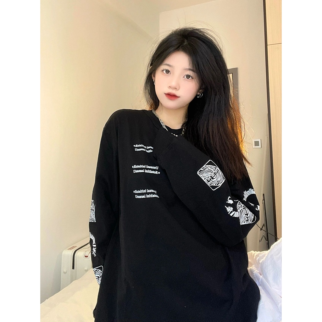 【ZHELIHANGFEI】Áo Nỉ Form Rộng In Chữ Phong Cách Retro Mỹ
