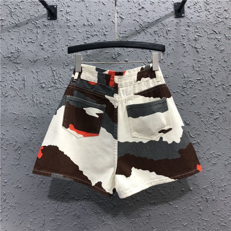Quần Short Denim Dáng Chữ A Ống Rộng Họa Tiết Rằn Ri Màu Sắc Tương Phản Thời Trang Cho