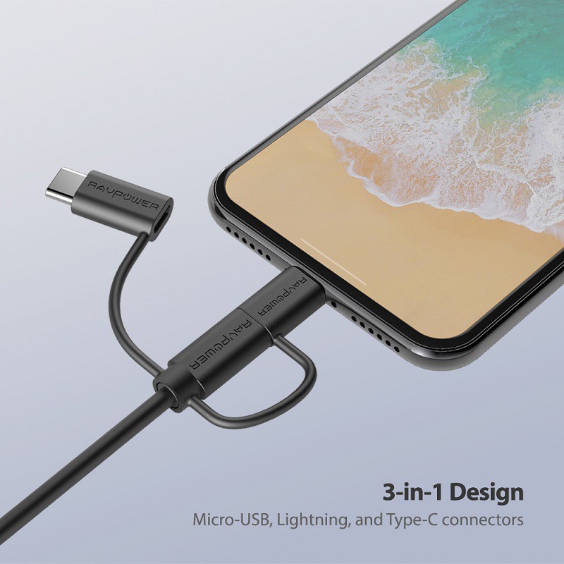 Cáp Sạc 3 Trong 1 Lightning, Micro USB, Type-C RAVPower RP-CB015 - Hàng Chính Hãng