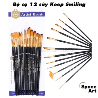 Cọ bộ 12 cây a6308 keep smiling lông nhân tạo thân đen