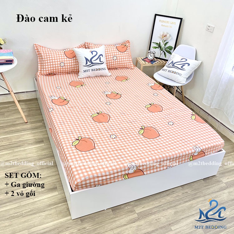 Ga giường Cotton 3D và 2 vỏ gối M2T Bedding, drap bọc nệm phong cách Hàn Quốc đủ size m2/m6/m8 bo chun | WebRaoVat - webraovat.net.vn