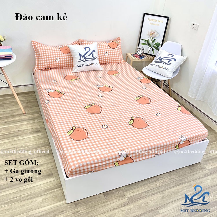 Ga giường Cotton 3D và 2 vỏ gối M2T Bedding, drap bọc nệm phong cách Hàn Quốc đủ size m2/m6/m8 bo chun