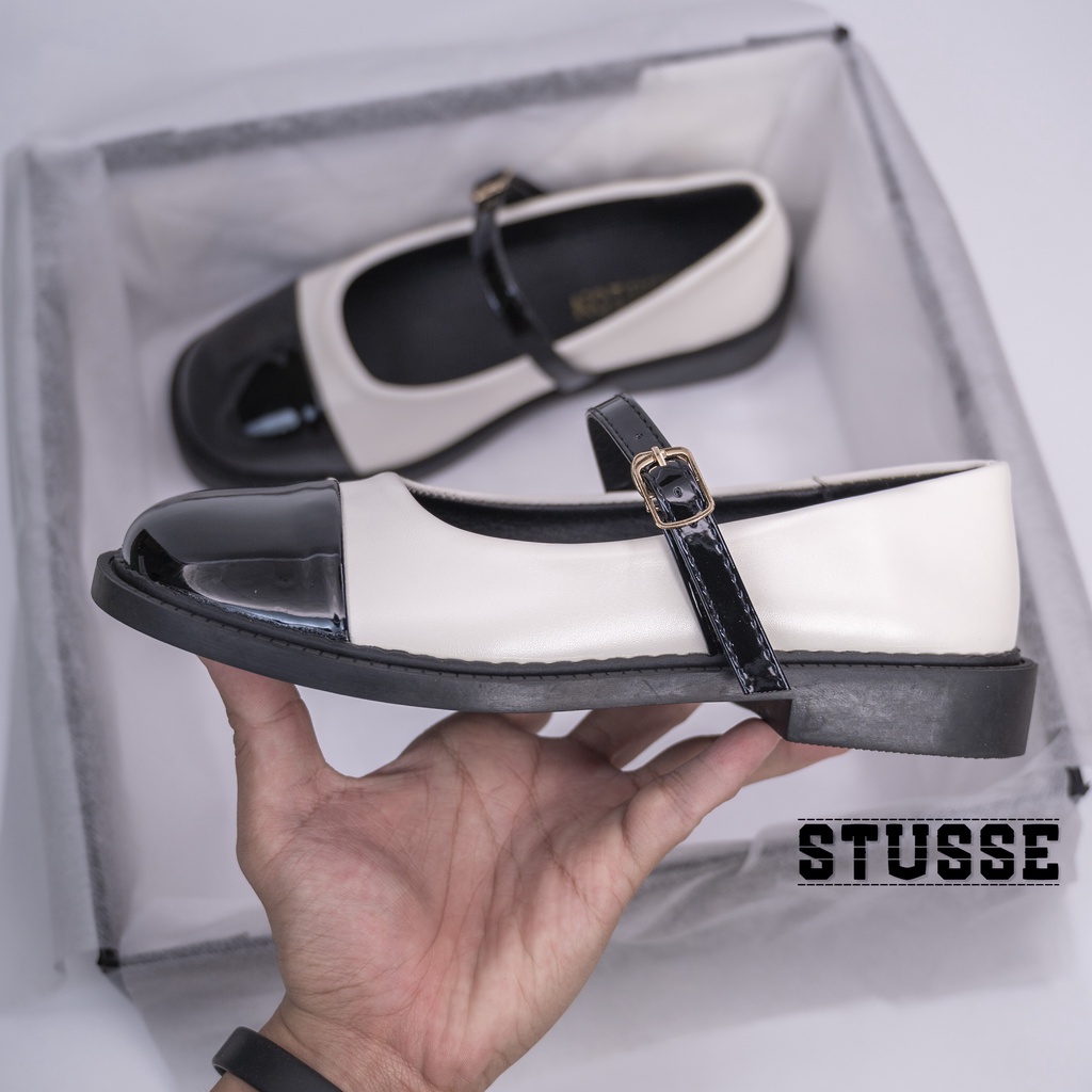 Giày Mary Jane Quai Ngang Mũi Vuông Phối Hai Tông Màu Retro Thời Trang - GD004