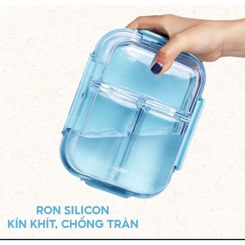 Set Hộp Cơm Thuỷ Tinh Văn Phòng 3 Ngăn 1L + Hộp Canh + Túi Giữ Nhiệt + Bộ Muỗng Đũa Nĩa Cán Gỗ Cao Cấp