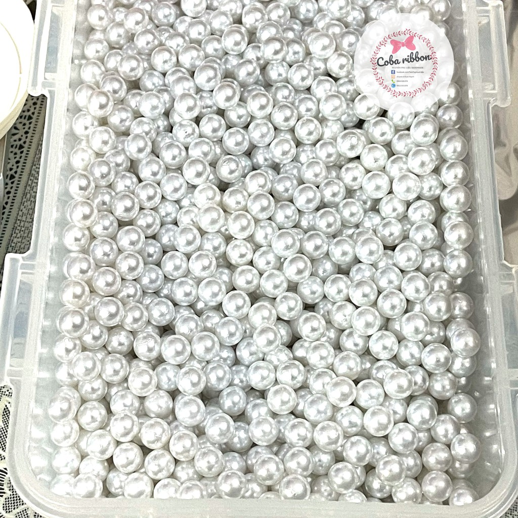 25gr - Hạt giả ngọc trai nhựa, KHÔNG CÓ LỖ, loại sáng bóng, nhiều màu, size 6mm - 8mm - 10mm - 12mm