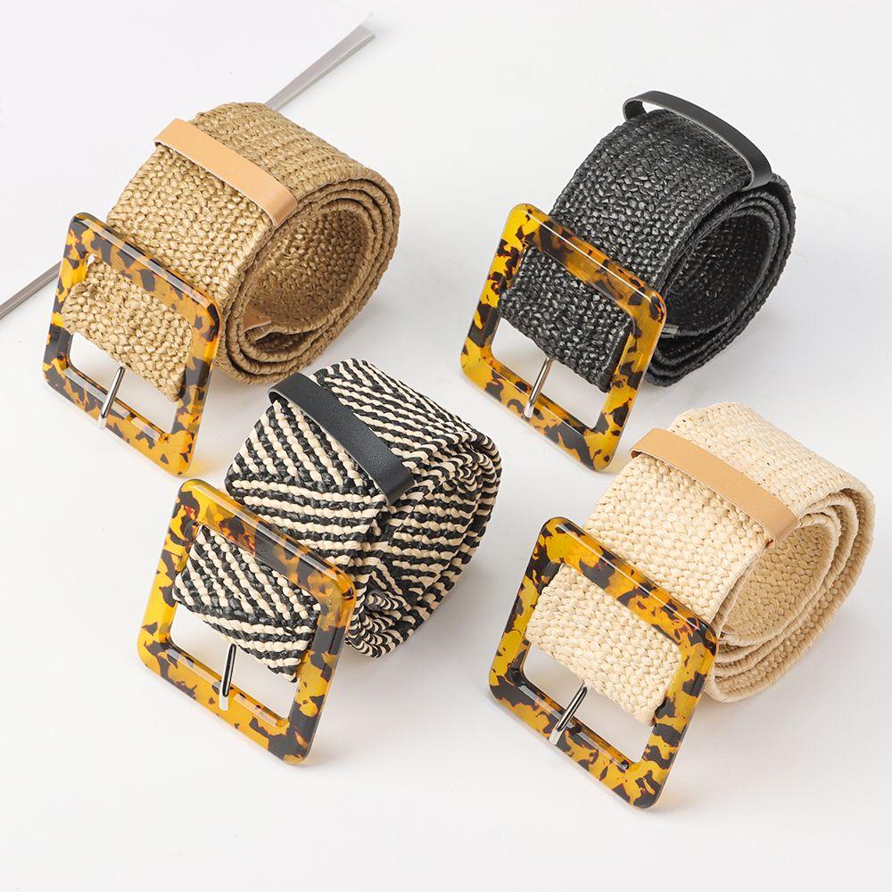 BSUNS Thắt Lưng Đan Cói Họa Tiết Da Báo Phong Cách Bohemian Cho Nữ
