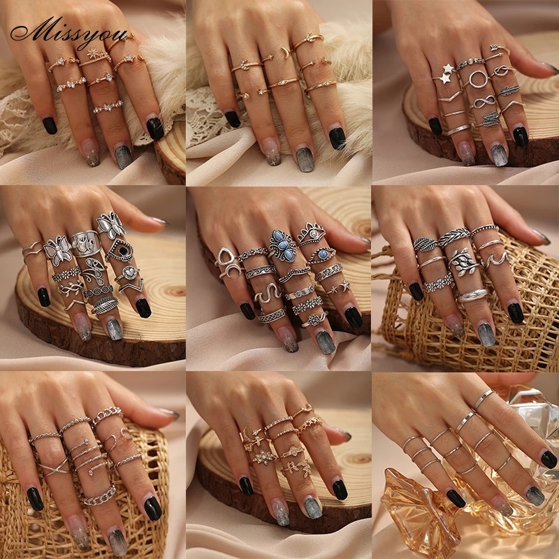 Set nhẫn nữ DODDER màu bạc/ vàng kim nhiều kiểu dáng phong cách cổ điển thời trang