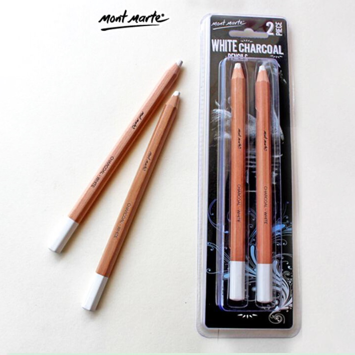 Bộ 2 Bút Chì Than Trắng Mont Marte - White Charcoal Pencils Lge Hex Signature 2pc - MPN0097