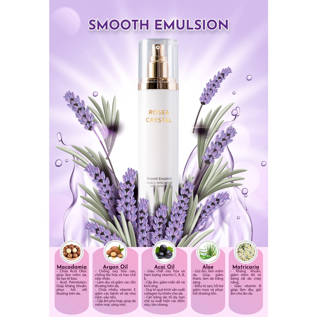 Kem dưỡng ẩm, dưỡng da trắng hồng, cân bằng lượng dầu Smooth Emulsion ROSEA CRYSTAL 120ml