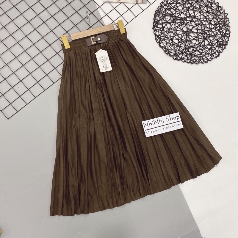 Chân váy xếp ly đai da, Chân váy xòe dáng dài CV1120 - NhiNhi Shop
