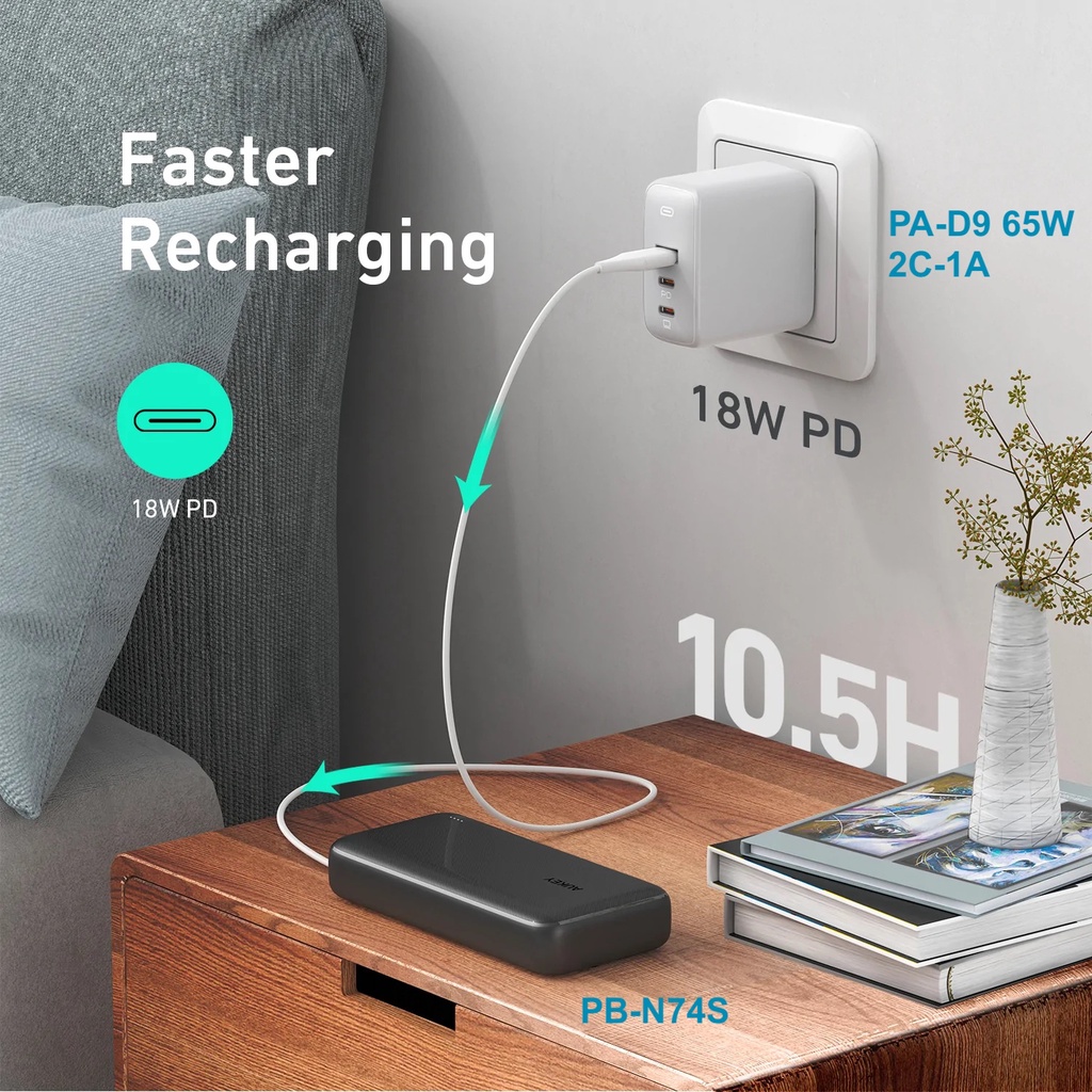 Pin sạc dự phòng AUKEY PB-N74S Basix Plus 20000mAh PD 3.0 18W & SCP 22.5W/ QC 3.0 18W