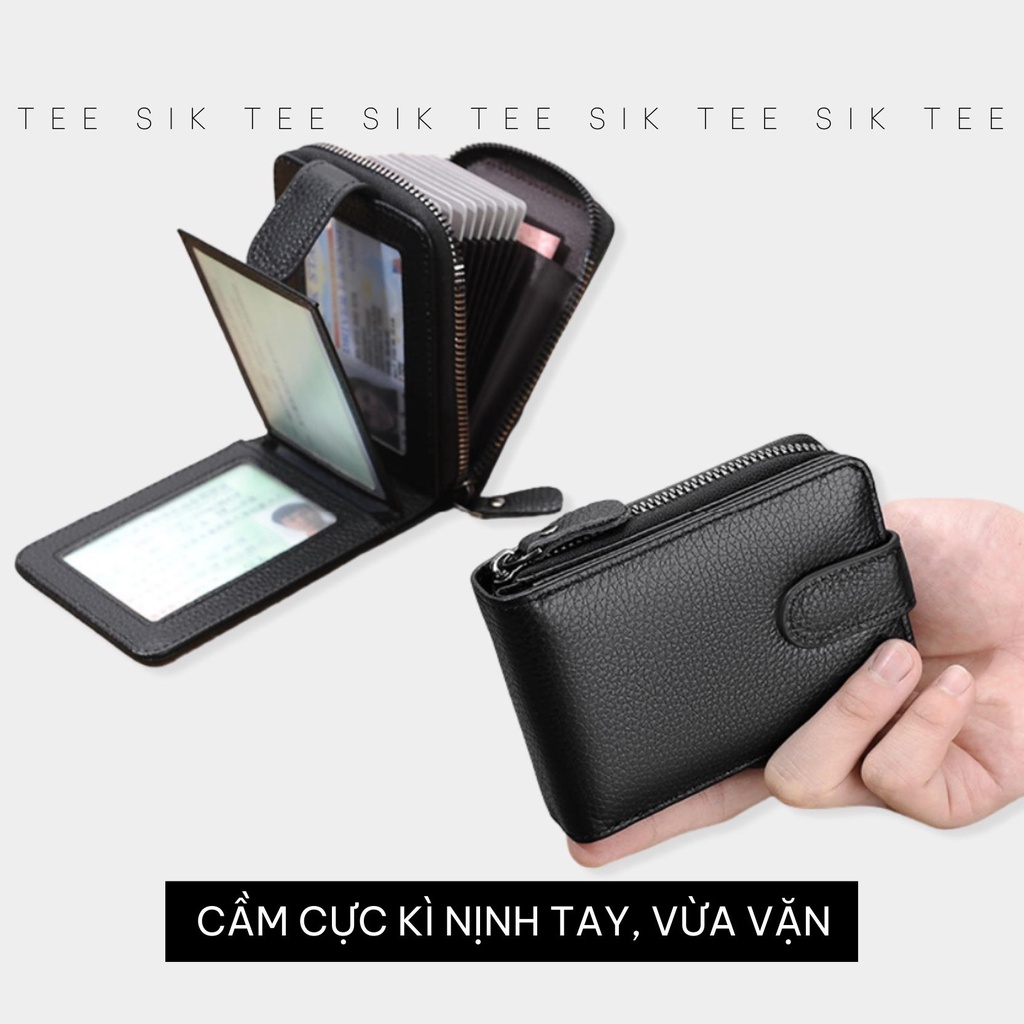 Ví đựng tiền nam da BÒ TEE SIK ví cầm tay đựng thẻ giấy tờ nhỏ gọn có khóa kéo dày dặn nhiều ngăn V06