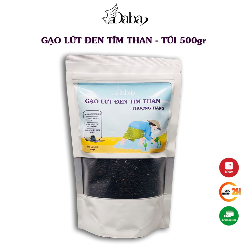 Gạo Lứt Đen Tím Than Thượng Hạng Daba Túi 500g - Phù hợp ăn kiêng, giảm cân, tập gym, thực dưỡng, eat clean