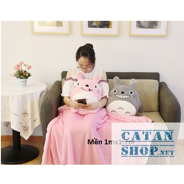 Gối mền TOTORO 3in1 💖FREESHIP💖  mặt biểu cảm vui nhộn Vải nỉ nhung cực mịn, bộ chăn gối văn phòng