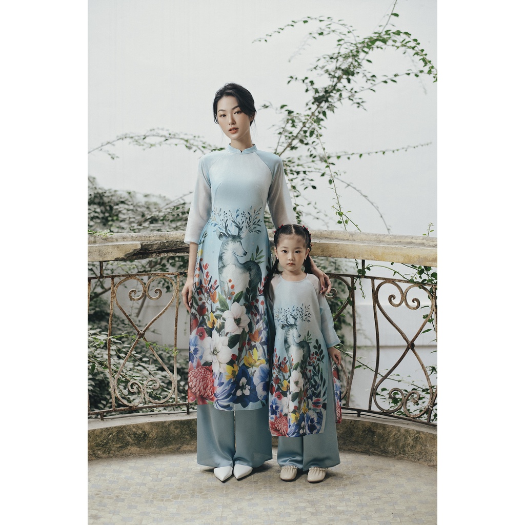 Kid áo dài xanh con nai, quần xanh 1AD2042 ADORE DRESS