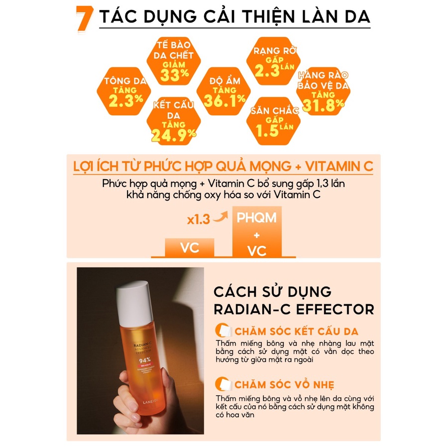 Tinh chất LANEIGE Radian-C Advance Effector 15ml làm sáng da phiên bản mini
