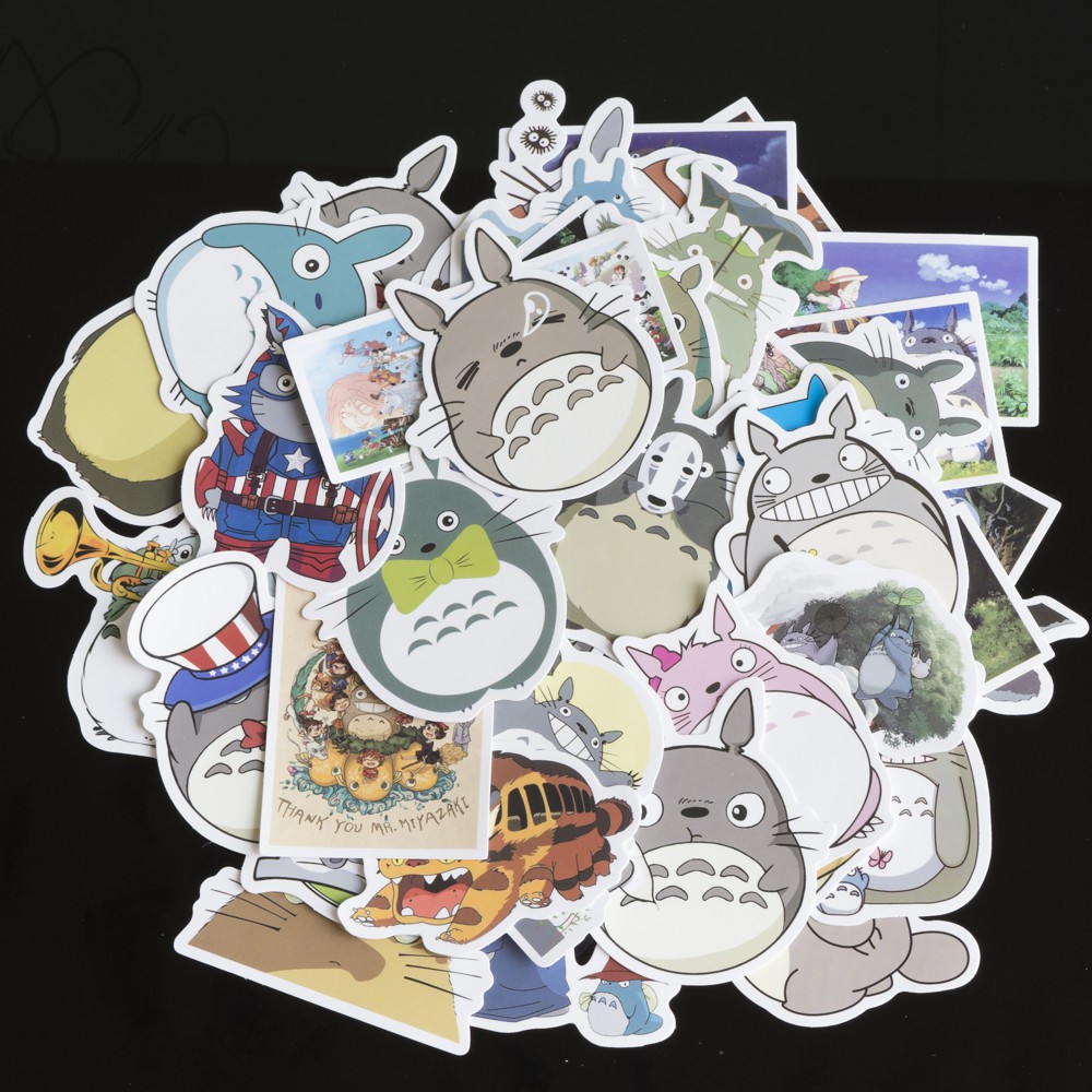 Bộ 50 sticker dán chủ đề totoro trang trí laptop, vali, xe máy, xe đạp, ván trượt, đàn, mũ bảo hiểm,skateboard, tủ...