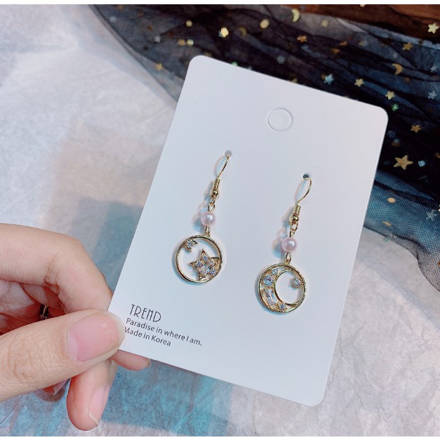 Bông tai Bạc 925 Phong Cách Hàn Quốc - HOA TAI TRĂNG SAO KIỂU ĐỘC ĐÁO ( Cao Cấp )- ẢNH CHỤP THẬT