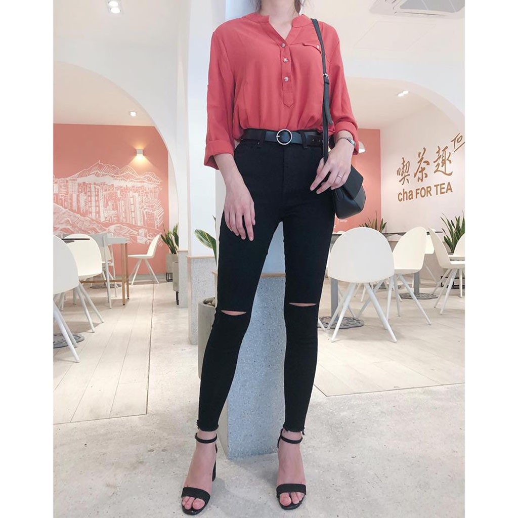 QUẦN JEAN NỮ DÁNG ÔM RÁCH GỐI + TRƠN