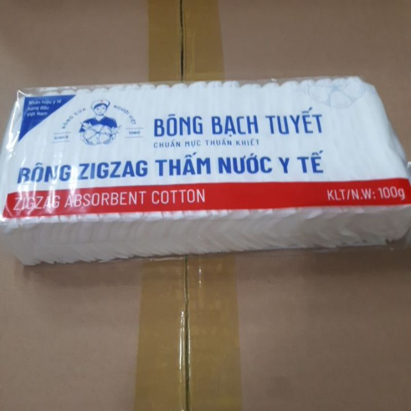 Bông y tế thấm nước, tẩy trang zigzag Bạch Tuyết (100g)