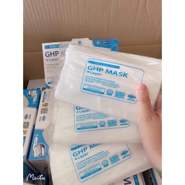 Khẩu Trang Y Tế FREESHIP Khẩu Trang 4 Lớp Kháng Khuẩn GHP MASK (hộp 50 cái Màu Trắng)
