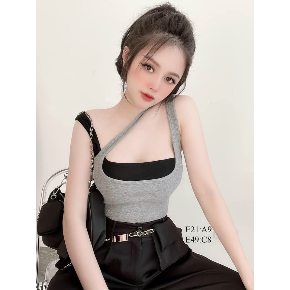 Áo kiểu hai dây phối 2 lớp cực xinh , chất thun bozip dày dặn