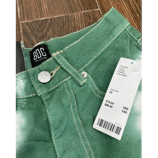 Quần jean loang BDG lưng cao tie dye baggy màu xanh cây thông